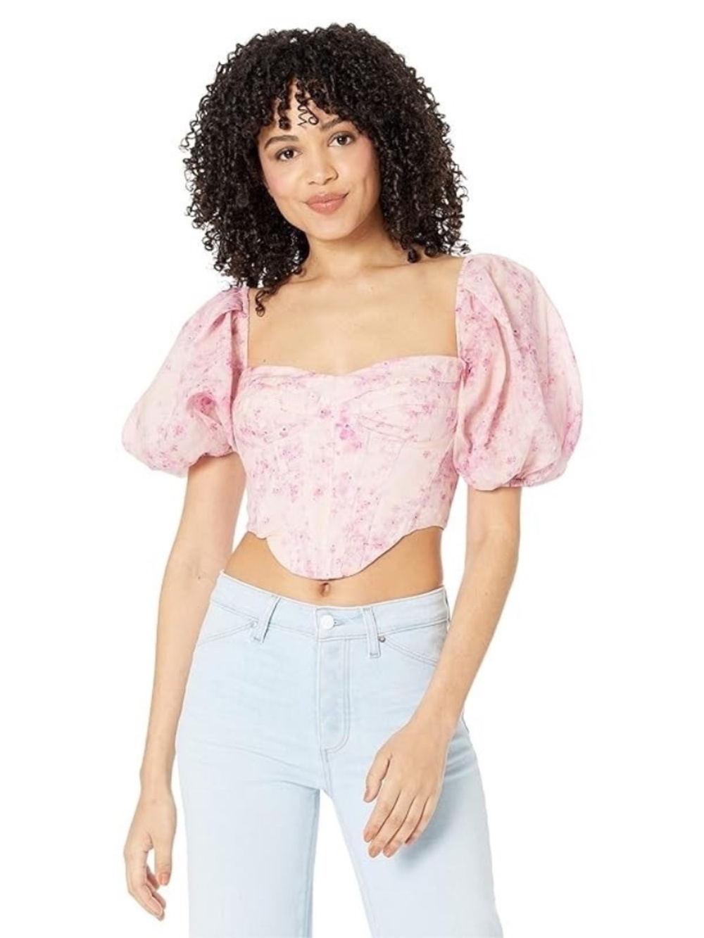 REVOLVE Bardot Corset Top Pink Floral Bustier Fitted Romantic Women Size L - Picture 5 of 16